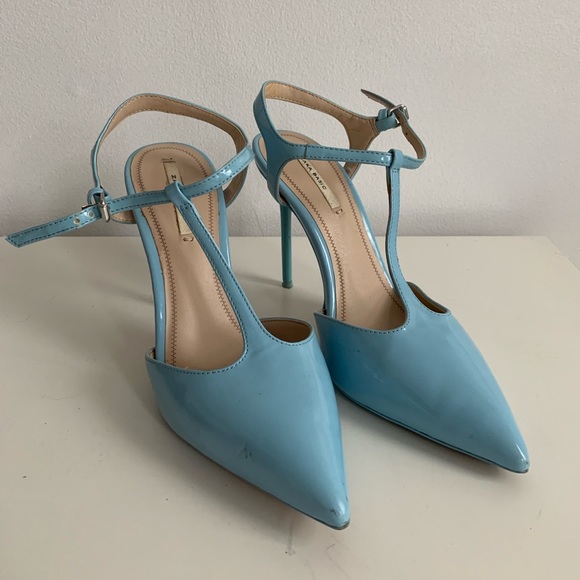 blue t strap heels